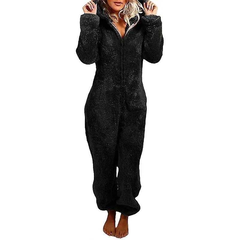 Adorable Zipper Hooded Jumpsuit Women Fleece Pajama Long Pants Sleepwear Plush