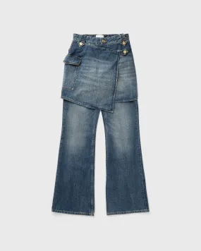 GANNI Heavy Washed Denim Flared Skirt Jeans