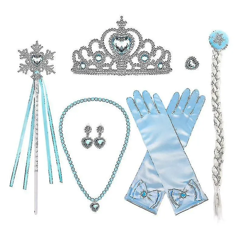 Kids 7 Pcs Frozen Elsa Girls Inspired Crown Magic Wand Gloves Accessories Set_y