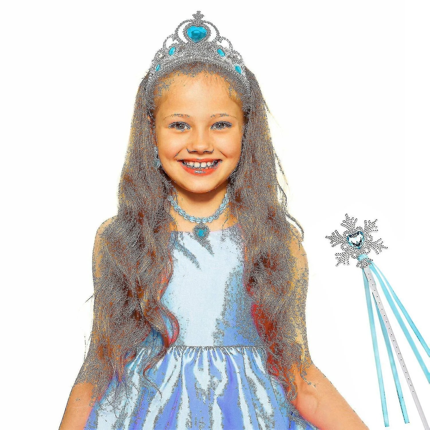 Kids 7 Pcs Frozen Elsa Girls Inspired Crown Magic Wand Gloves Accessories Set_y