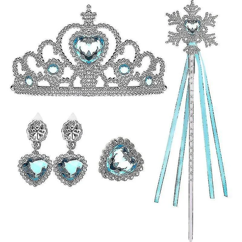 Kids 7 Pcs Frozen Elsa Girls Inspired Crown Magic Wand Gloves Accessories Set_y