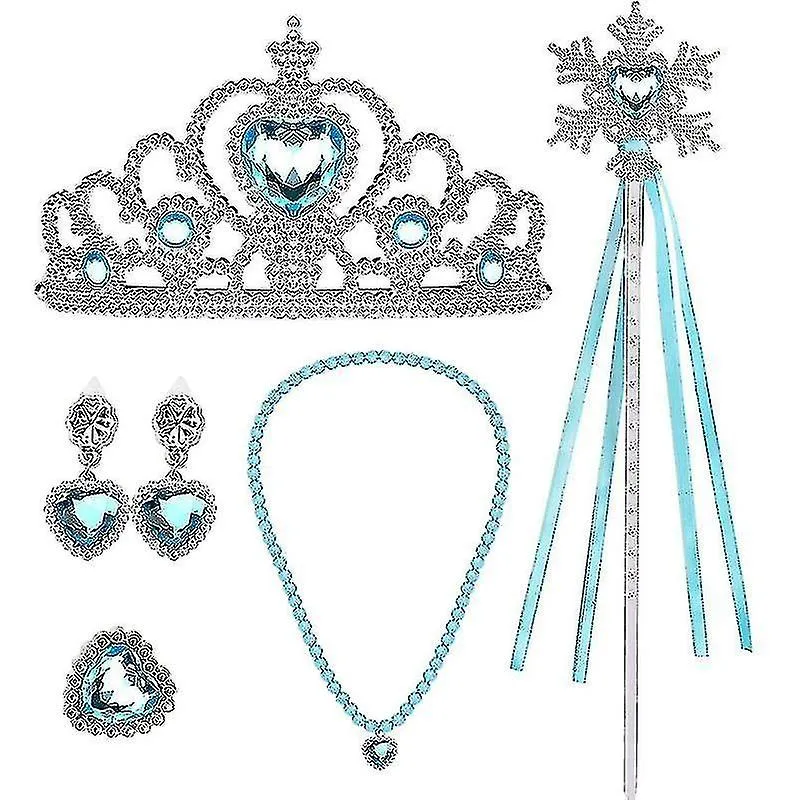 Kids 7 Pcs Frozen Elsa Girls Inspired Crown Magic Wand Gloves Accessories Set_y